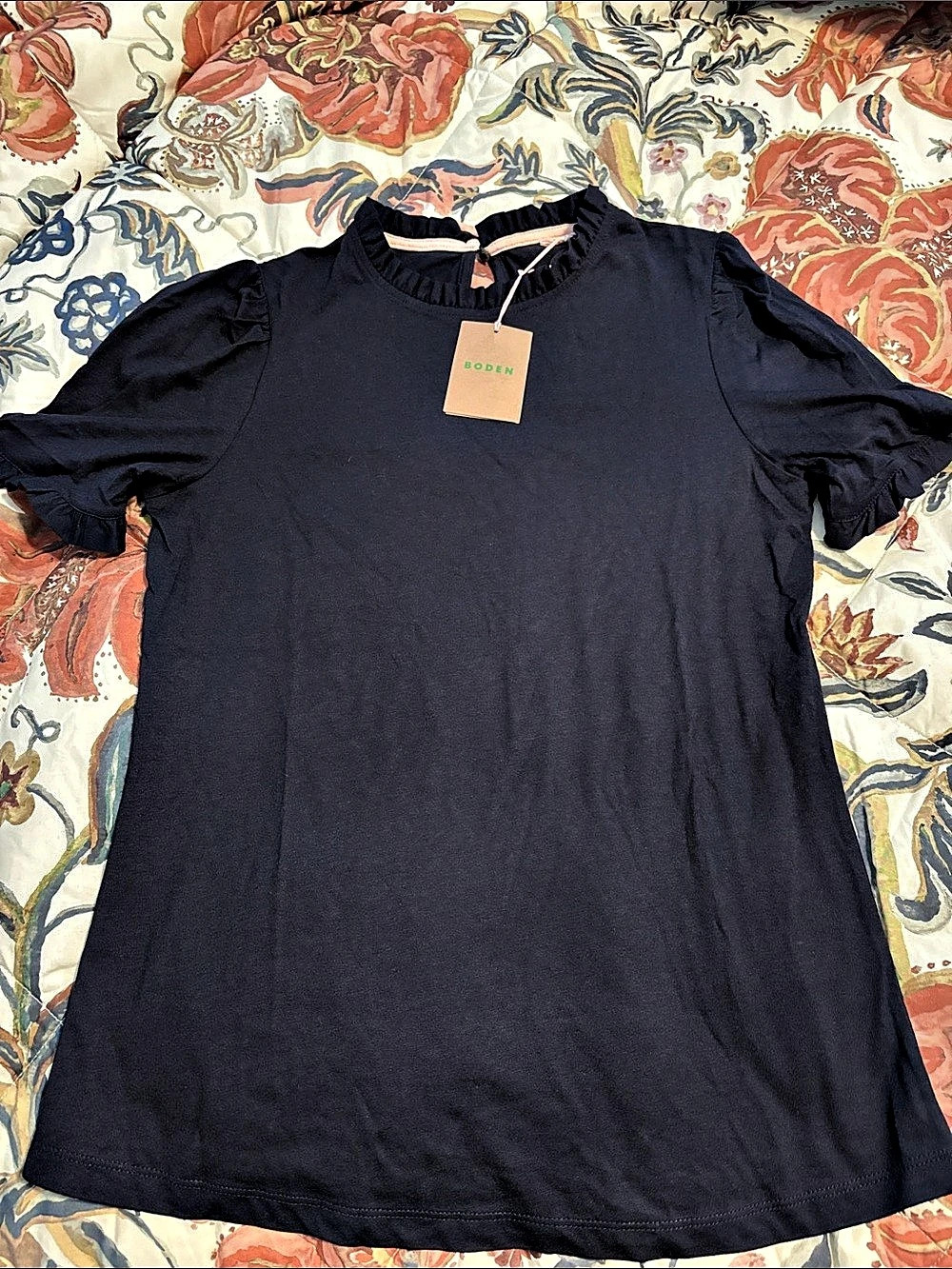 Boden Ruffle Sleeve Top in Blue NWT